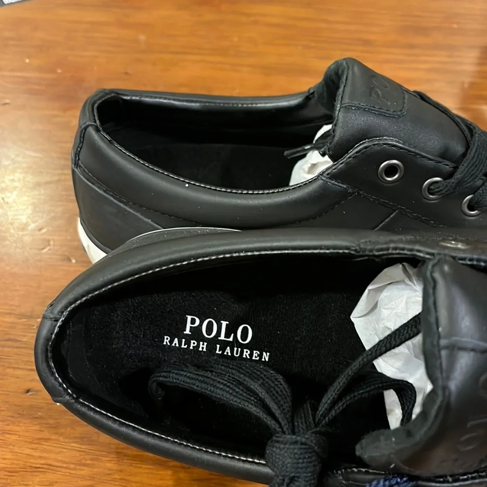 Polo Ralph Lauren Ian Boat Deck Shoes Sneakers new Black Leather Mens Size 12